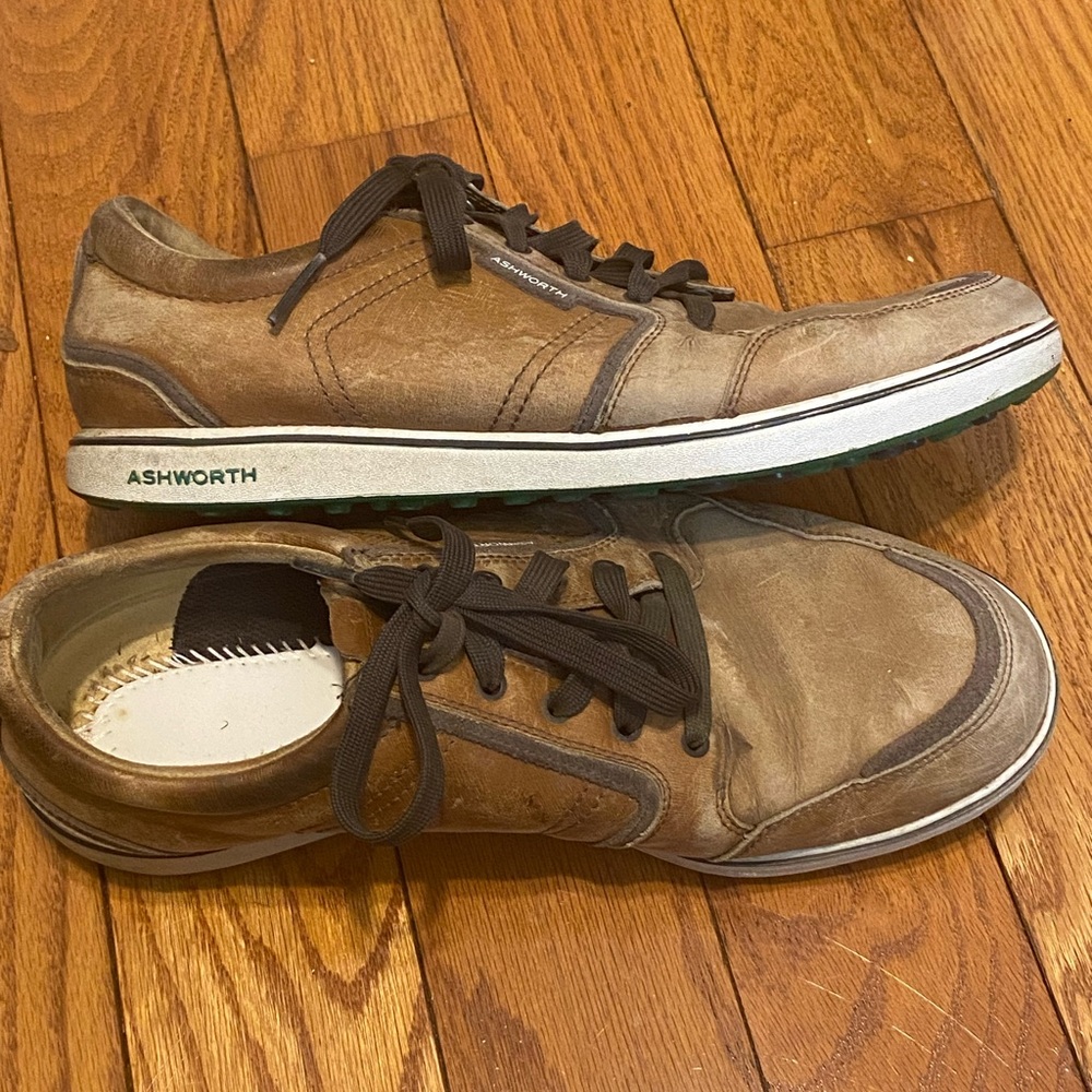 Ashworth Mens Cardiff Waterproof Spikeless Golf Shoes Brown‎ G54281 Size 9.5